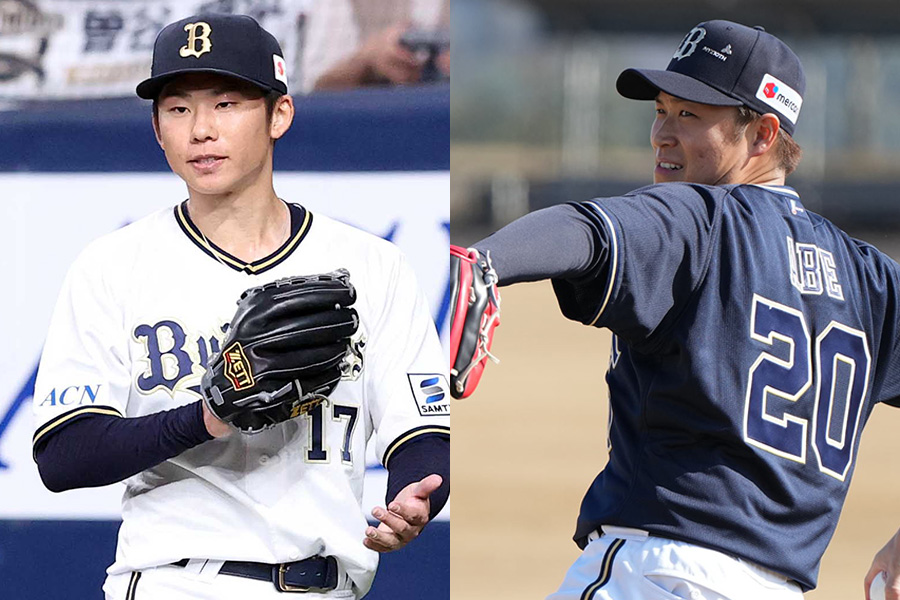 オリックス・曽谷龍平（左）と阿部翔太【写真：栗木一考、小林靖】