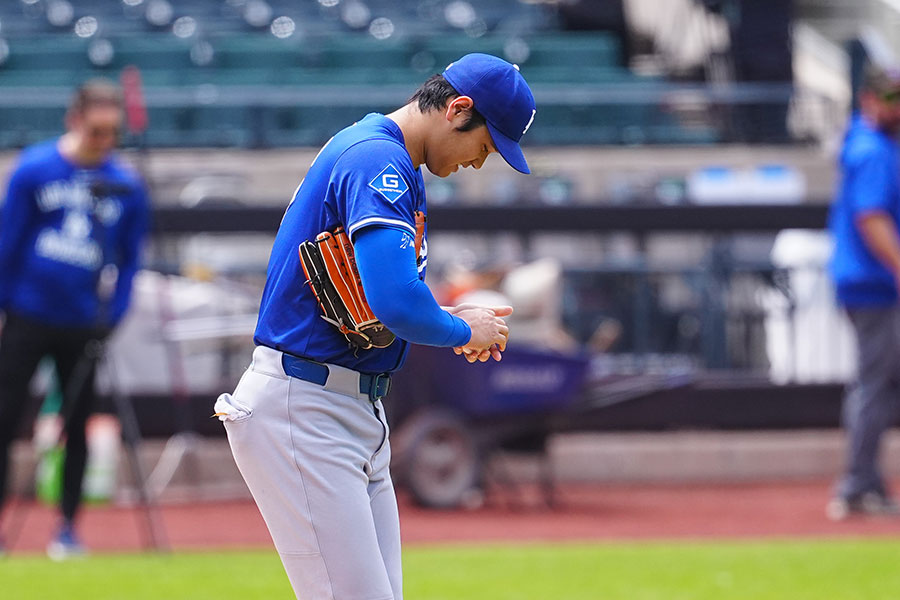 ライブBPを行ったドジャース・大谷翔平【写真：荒川祐史】