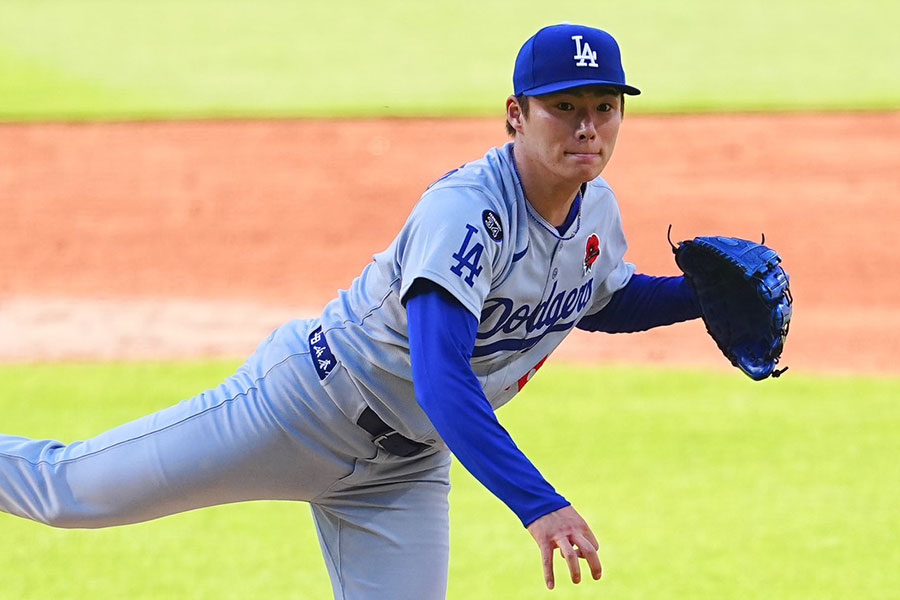ガーディアンズ戦に先発したドジャース・山本由伸【写真：荒川祐史】