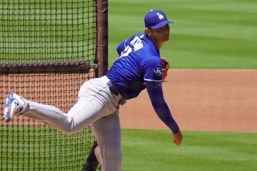 ライブBPに登板したドジャース・大谷翔平【写真：上野明洸】