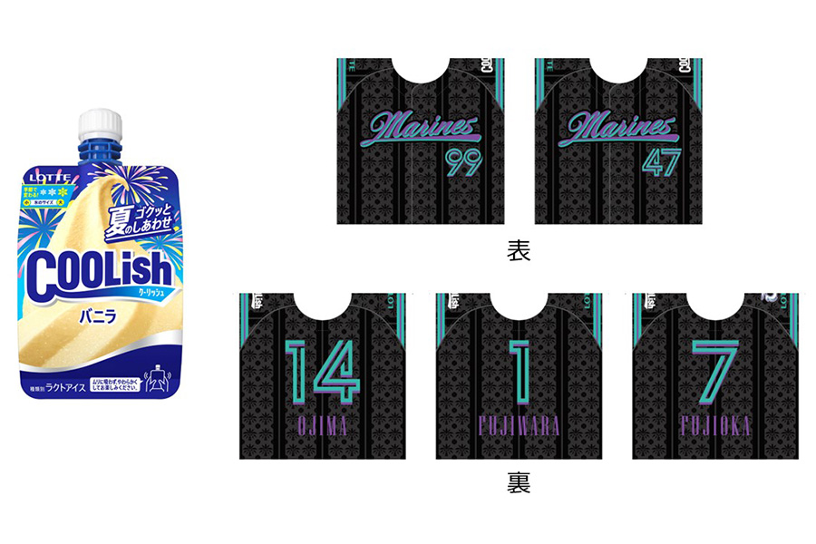 ロッテ5選手の名前が入ったクーリッシュカバー【画像：球団提供】