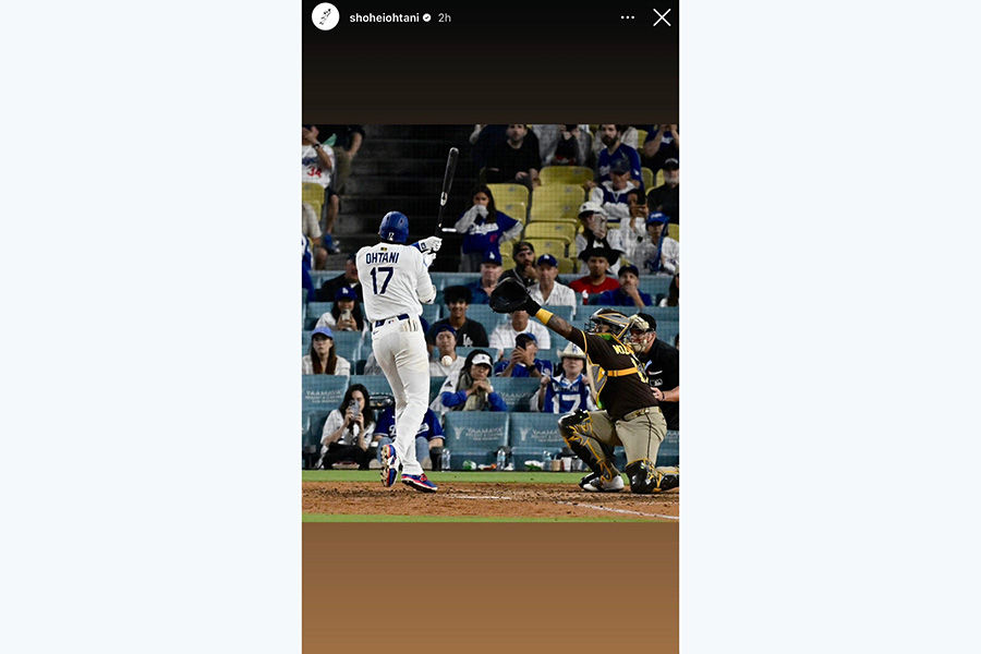 ドジャース・大谷翔平がインスタグラムで公開した死球写真（写真はスクリーンショット）