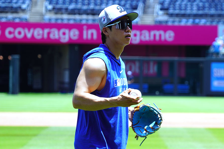 鍛え上げられた上腕が注目されたドジャースのキム・ヘソン【写真：上野明洸】 