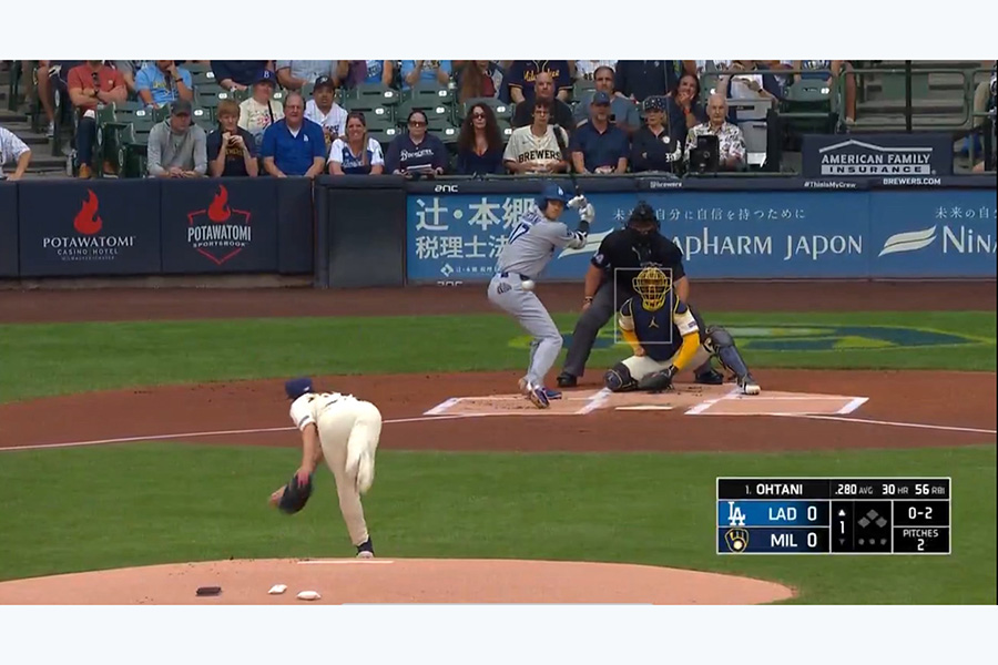 ドジャース・大谷翔平の背後に写りこんだ日本企業の広告(画像はスクリーンショット)