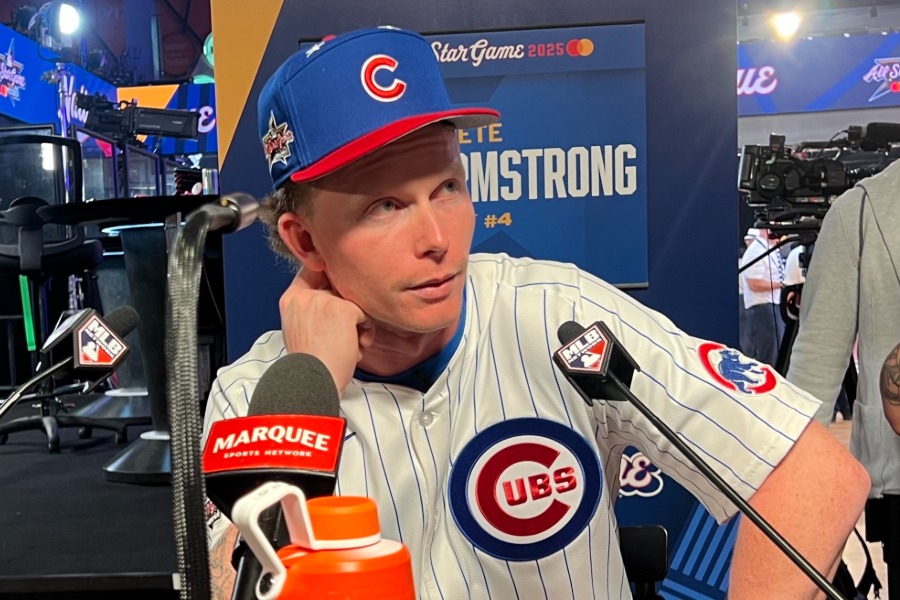 球宴前日会見に参加したカブスのピート・クロウ＝アームストロング【写真：小谷真弥】