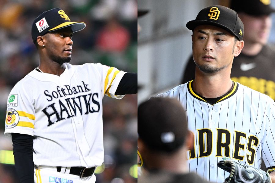 ソフトバンクのリバン・モイネロ（左）とパドレスのダルビッシュ有【写真：古川剛伊、ロイター】