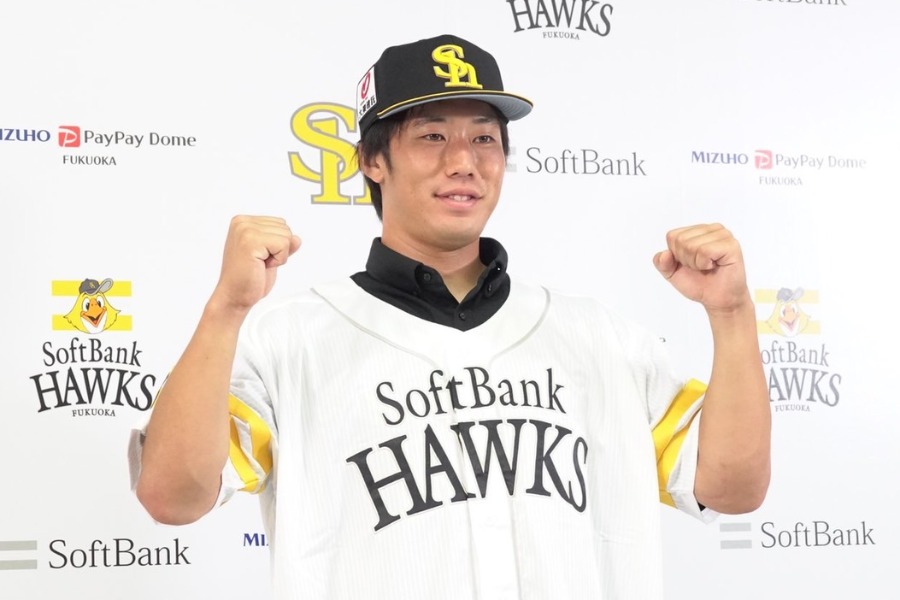 会見に出席したソフトバンク・宮崎颯【写真：竹村岳】