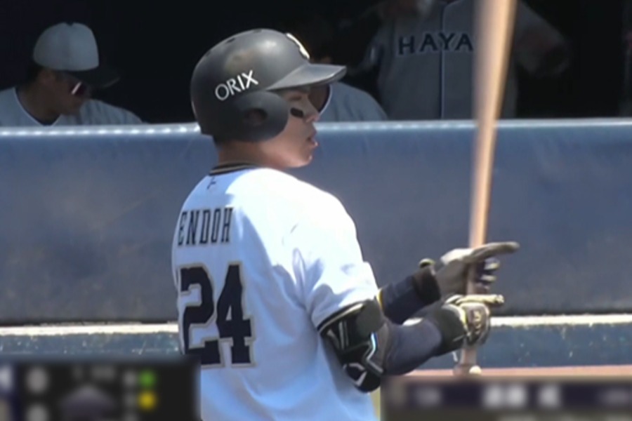くふうハヤテ戦に出場したオリックス・遠藤成【画像：パーソル パ・リーグTV】