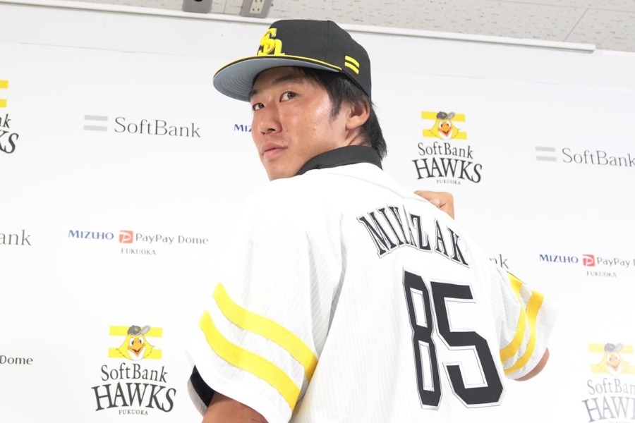 会見に出席したソフトバンク・宮崎颯【写真：竹村岳】