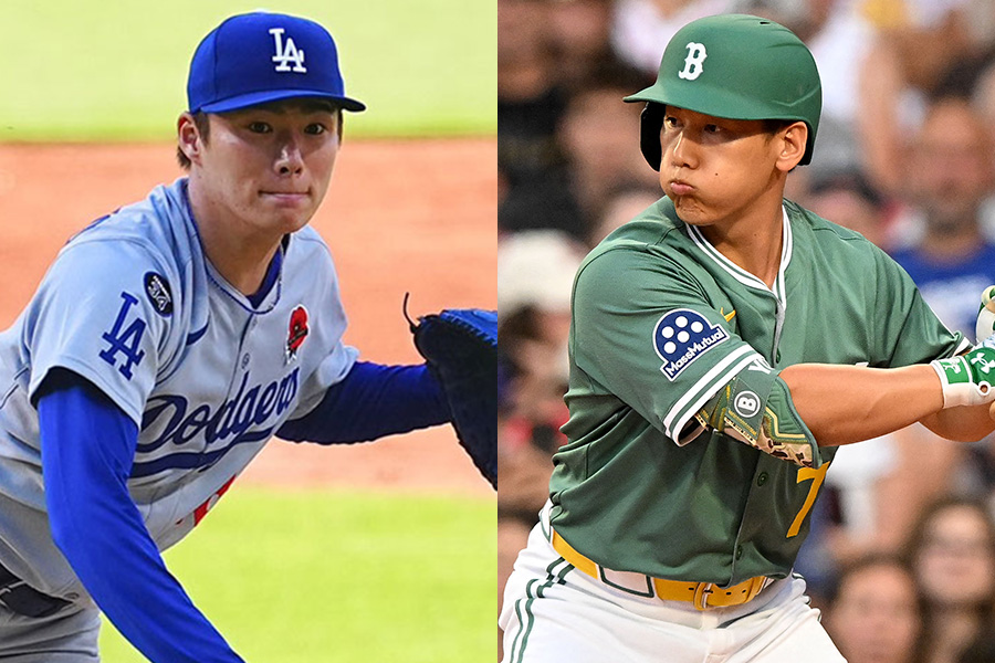 ドジャース・山本由伸（左）とレッドソックス・吉田正尚【写真：荒川祐史、ロイター】