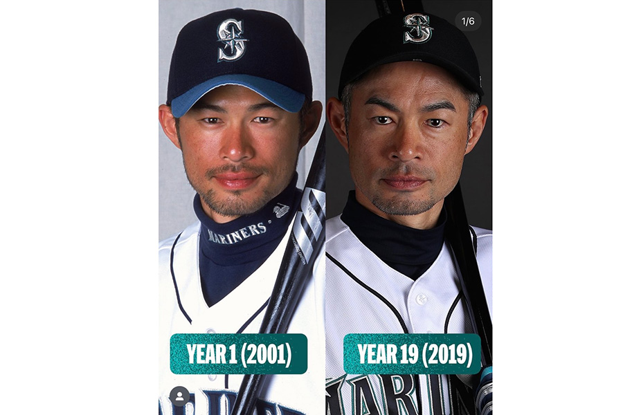 MLB公式が公開したイチロー氏の比較（写真はスクリーンショット）