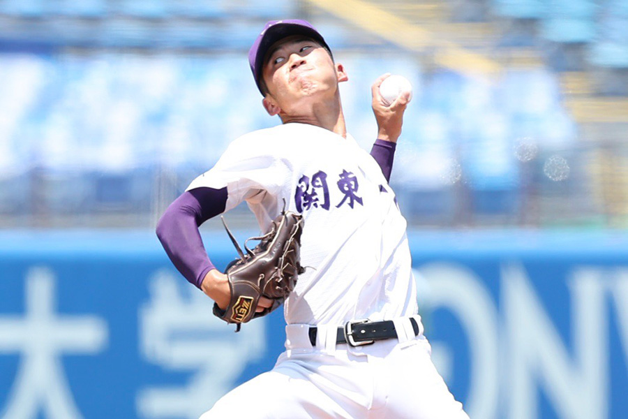 岩倉戦で先発した関東一高・坂本慎太郎【写真：加治屋友輝】