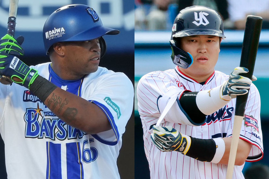DeNAのダヤン・ビシエド（左）とヤクルト・村上宗隆【写真：町田利衣、小池義弘】