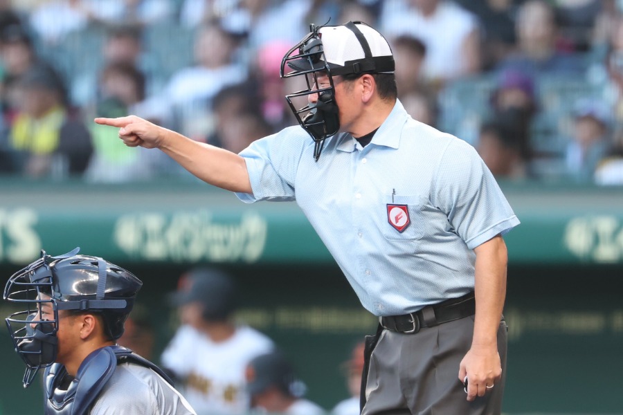 白い帽子を被る甲子園の審判【写真：加治屋友輝】