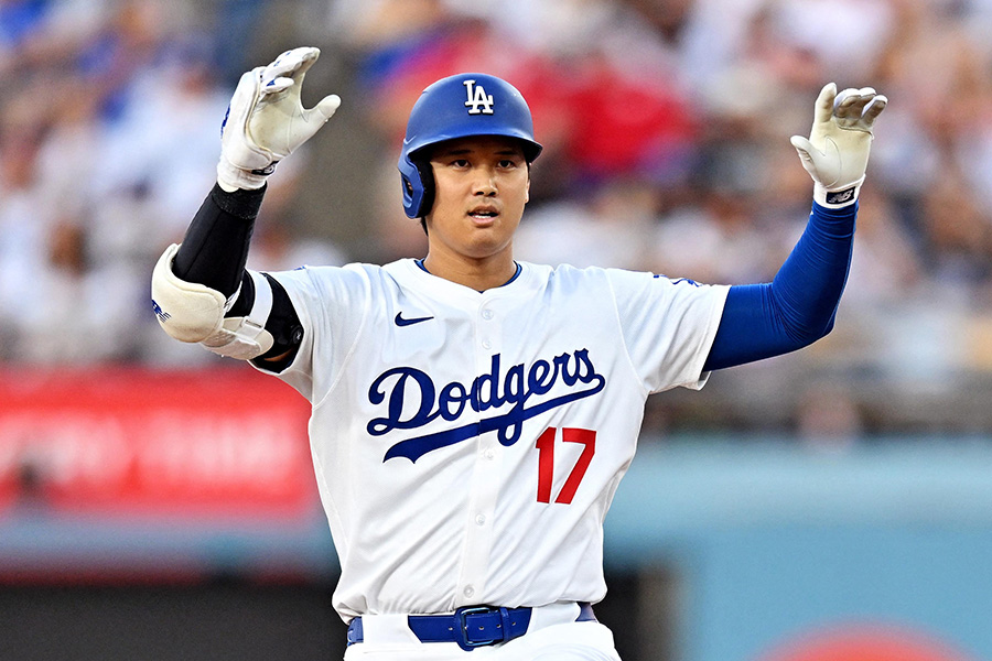 初回に二塁打を放ったドジャース・大谷翔平【写真：ロイター】