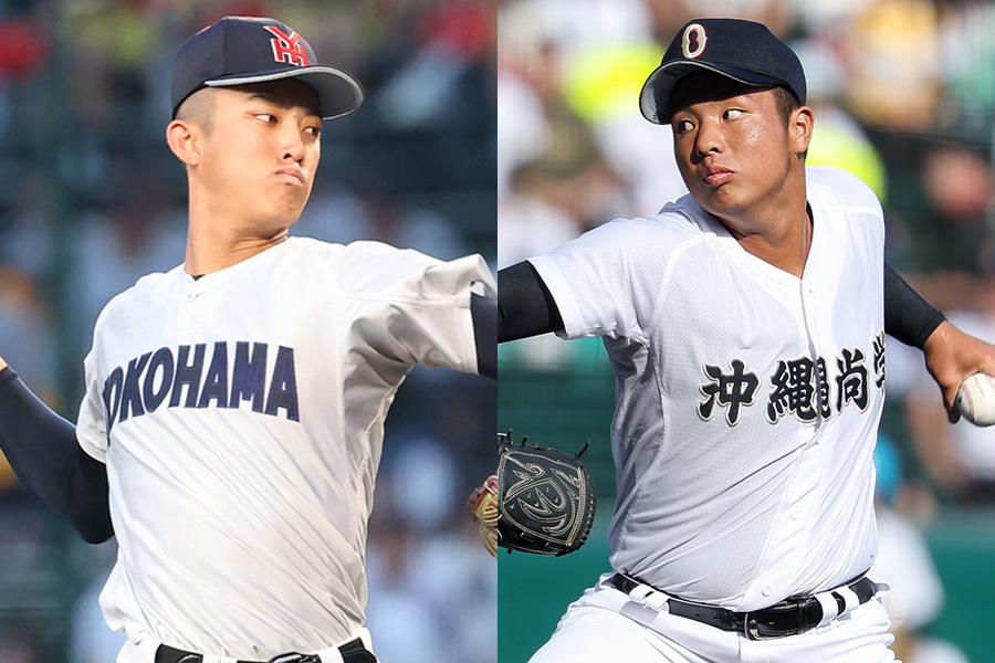 横浜・織田翔希（左）と沖縄尚学・末吉良丞【写真：加治屋友輝】