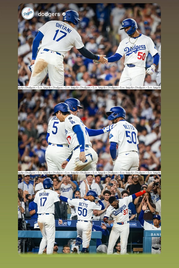 ドジャース・大谷翔平が公開したムーキー・ベッツと喜ぶ様子（写真はスクリーンショット）