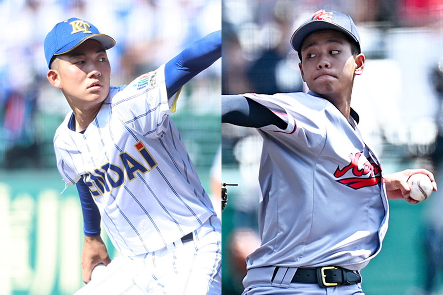健大高崎・石垣元気（左）と京都国際・西村一毅【写真：加治屋友輝、中戸川知世】