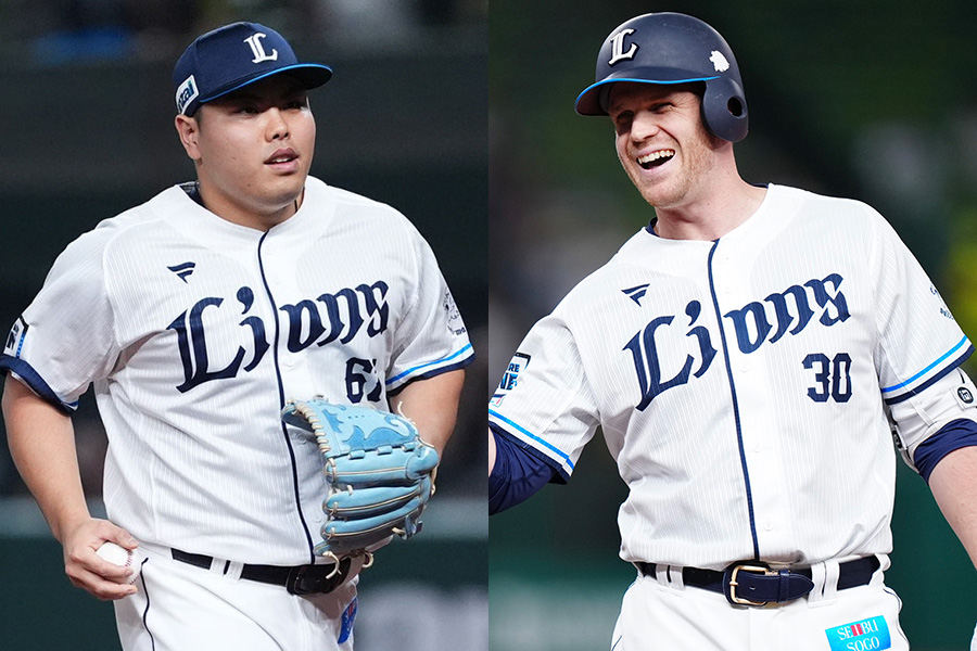 西武・平良海馬（左）と在籍時のデビッド・マキノン【写真：小林靖、矢口亨】