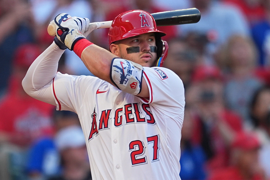 ドジャース戦に出場したエンゼルスのマイク・トラウト【写真：イワモトアキト】