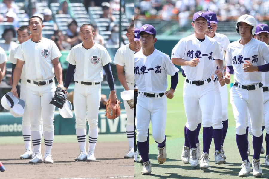 日大三(左)と関東第一ナイン【写真:加治屋友輝】