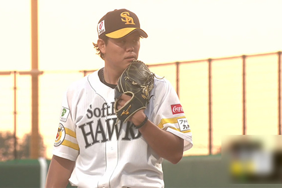 阪神戦に登板したソフトバンク・上茶谷大河【画像：パーソル パ・リーグTV】