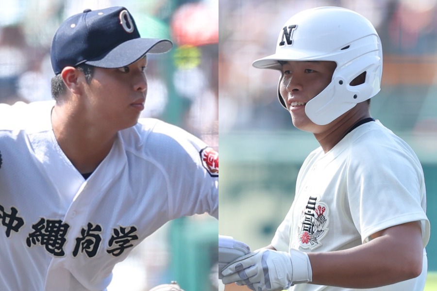 沖縄尚学・末吉良丞(左)と日大三・田中諒【写真:加治屋友輝】