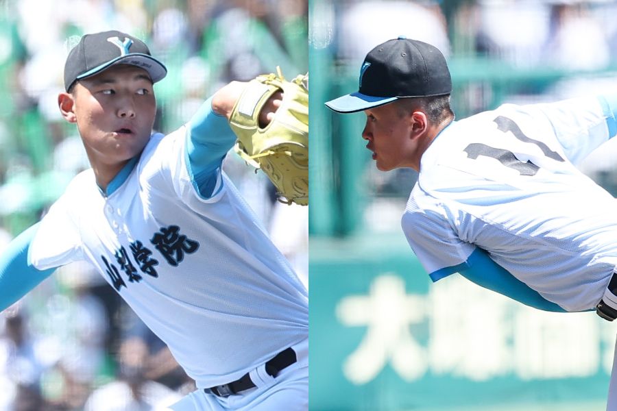 山梨学院・菰田陽生(左)と檜垣瑠輝斗【写真:加治屋友輝】