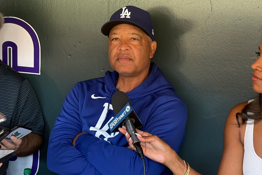 試合前に取材に応じたデーブ・ロバーツ監督【写真：編集部】