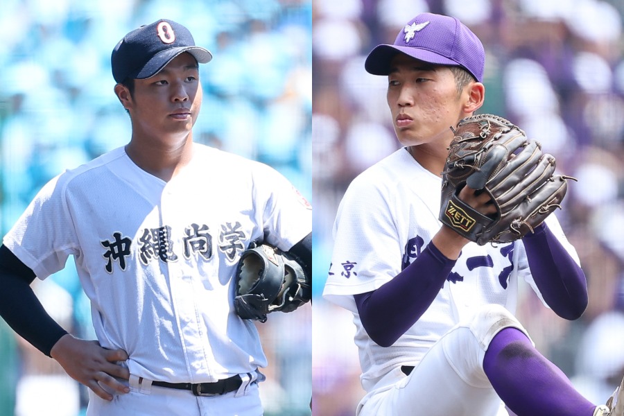 沖縄尚学・末吉良丞（左）と関東第一・坂本慎太郎【写真：加治屋友輝】