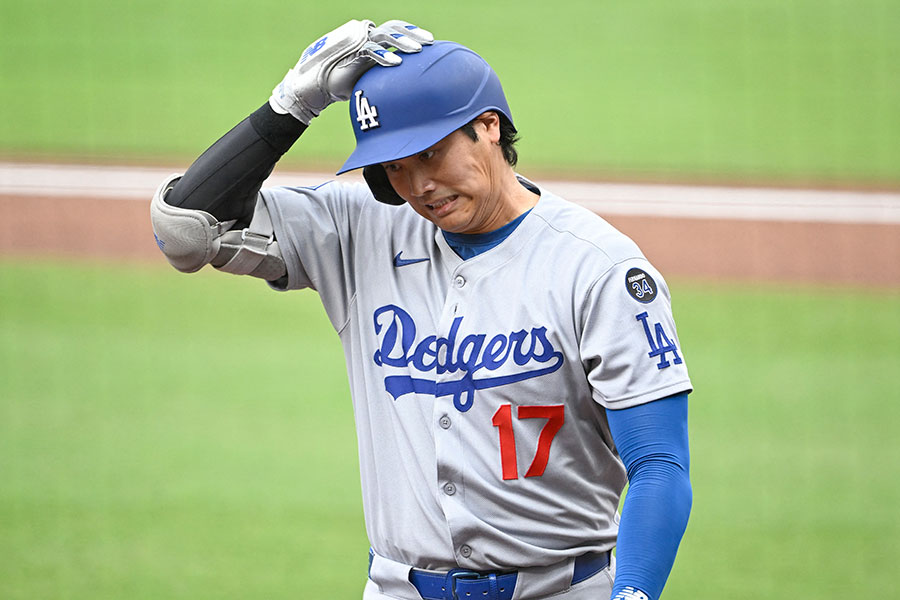 パドレス戦の初回、三振に倒れたドジャース・大谷翔平【写真：ロイター】