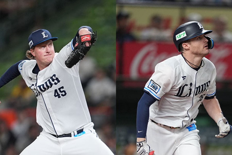 西武のトレイ・ウィンゲンター(左)とタイラー・ネビン【写真:球団提供】