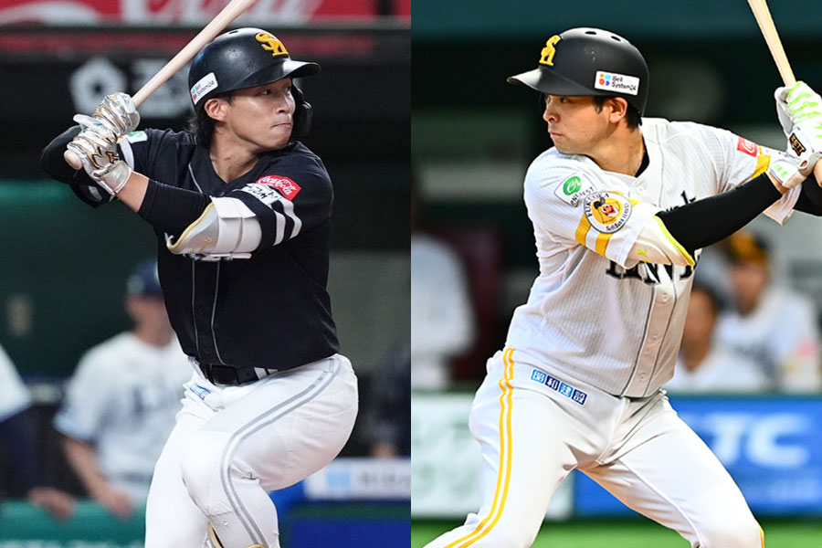 ソフトバンク・野村勇（左）と川瀬晃【写真：小林靖、古川剛伊】