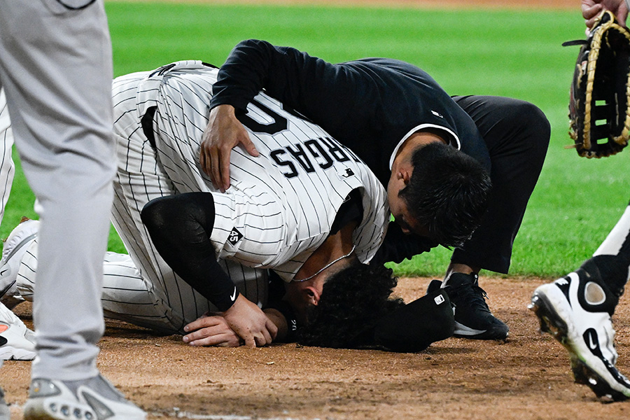 守備中に負傷したホワイトソックスのミゲル・バルガス【写真：ロイター】