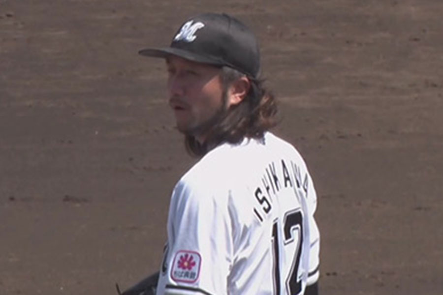 巨人2軍戦に登板したロッテ・石川歩【画像：パーソル パ・リーグTV】