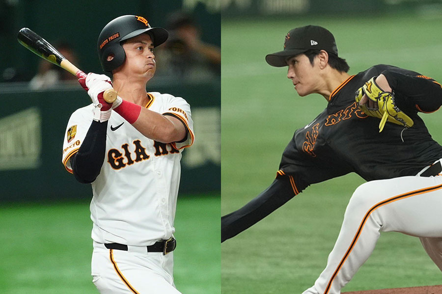 巨人・乙坂智（左）と高橋礼【写真：小林靖】