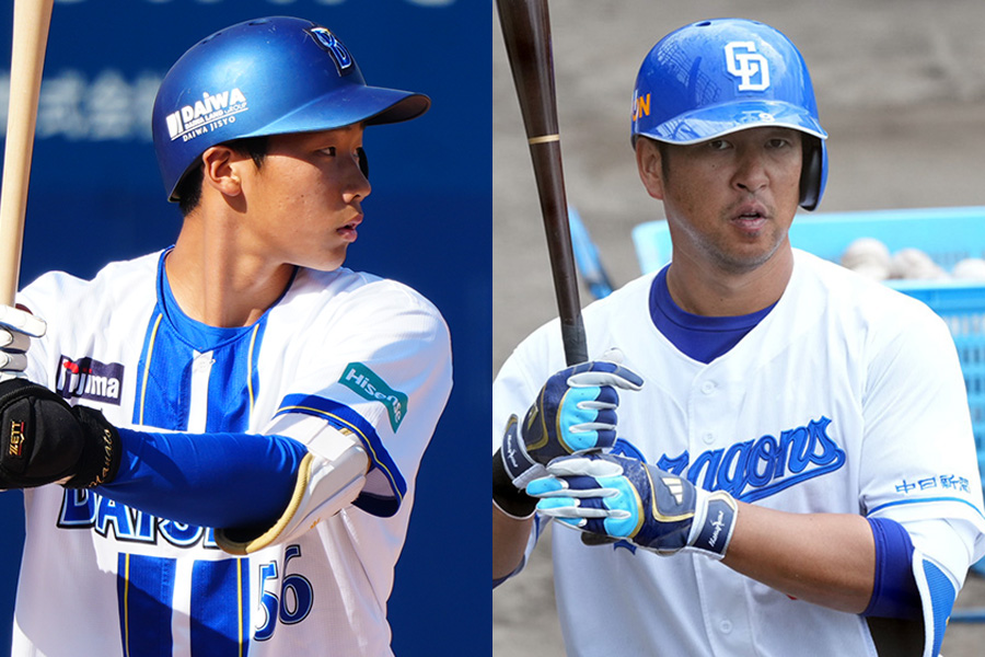 DeNA・田内真翔（左）と中日時代の中島宏之【写真：町田利衣、小林靖】