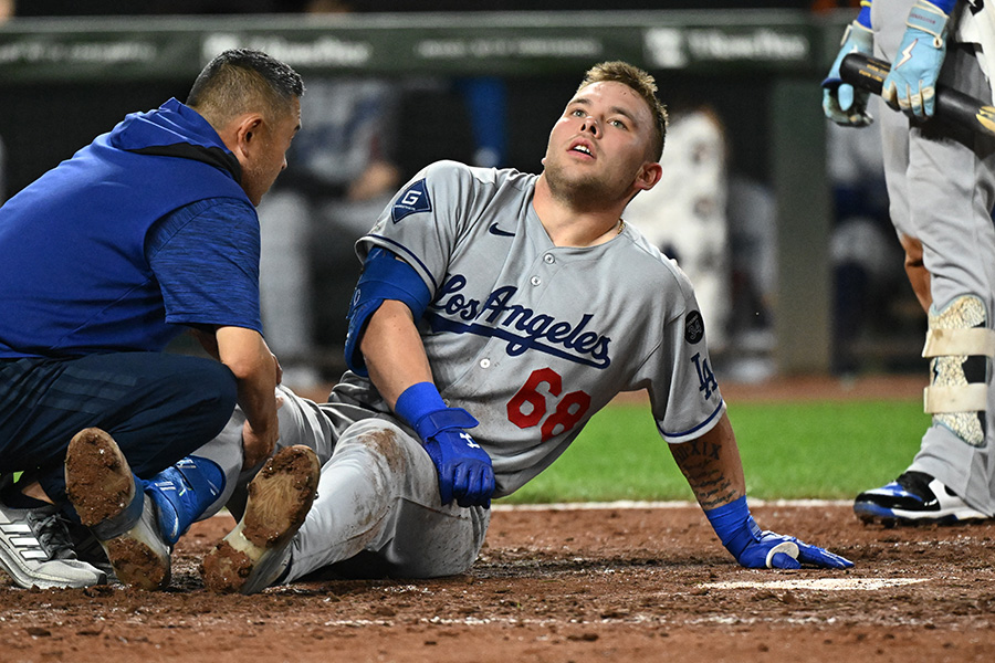オリオールズ戦で負傷交代したドジャースのダルトン・ラッシング【写真：ロイター】