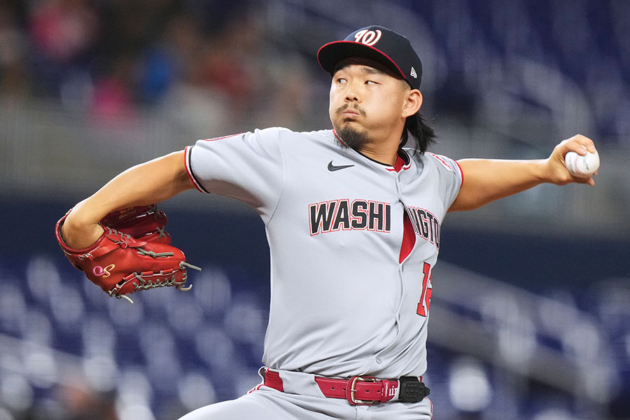 マーリンズ戦で登板したナショナルズ・小笠原慎之介【写真：ロイター】