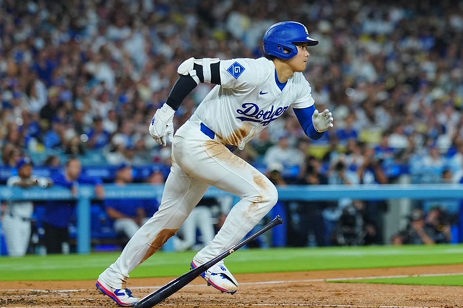 5回に適時打を放ったドジャース・大谷翔平【写真：荒川祐史】