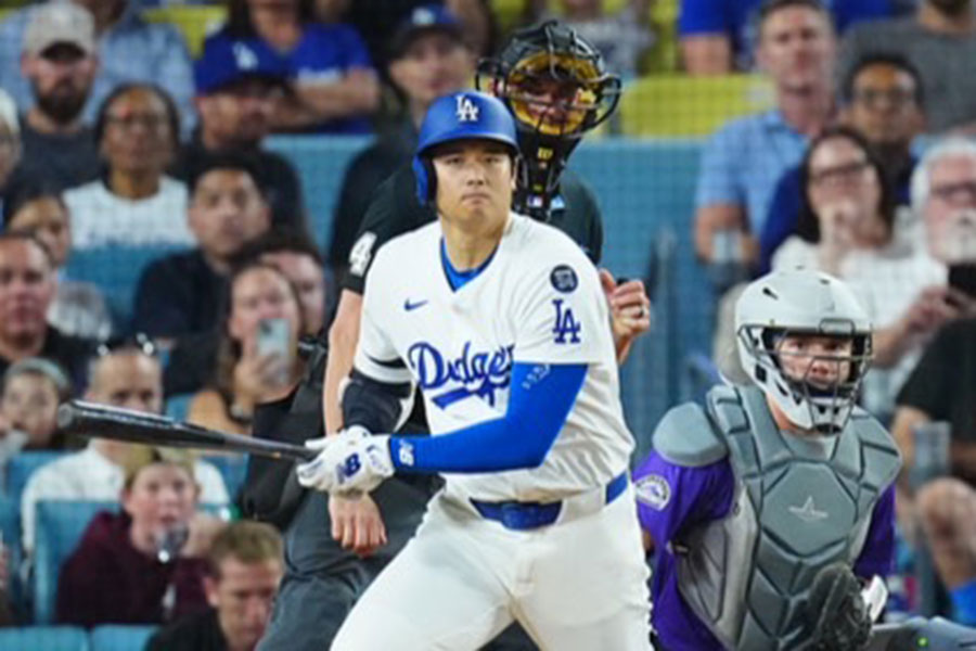 2回に適時打を放ったドジャース・大谷翔平【写真：荒川祐史】