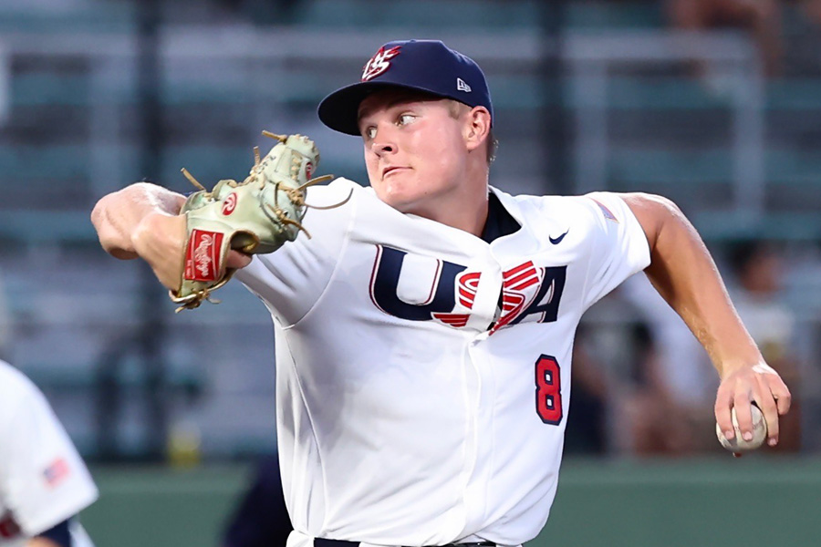 日本戦に登板した米国代表のカーソン・ボールモン【写真：加治屋友輝】