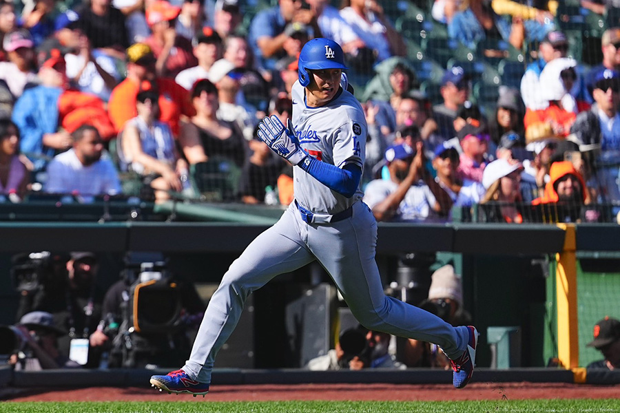 ジャイアンツ戦に出場したドジャース・大谷翔平【写真:荒川祐史】