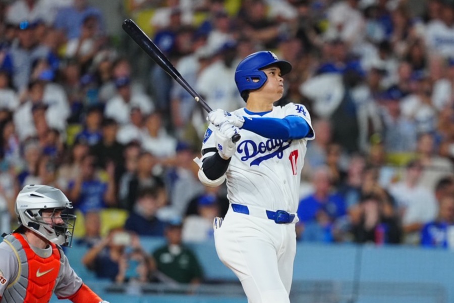 6回に二塁打を放ったドジャース・大谷翔平【写真：荒川祐史】