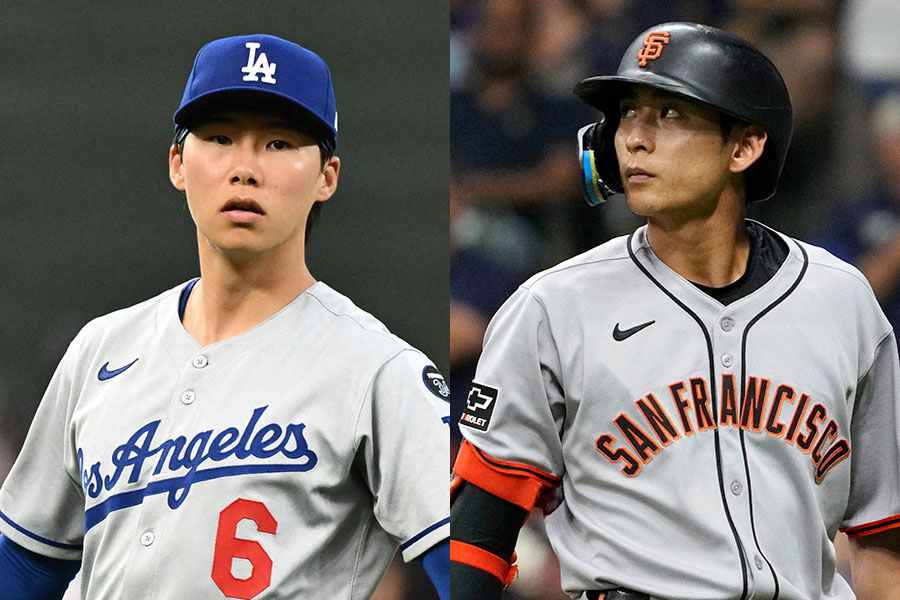 ドジャースのキム・ヘソンとジャイアンツのイ・ジョンフ【写真：ロイター】