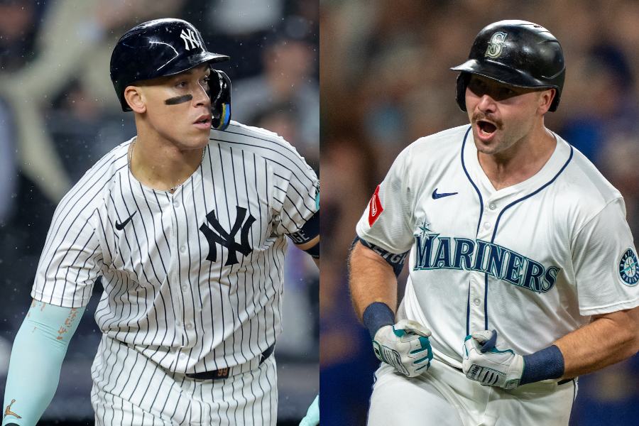 ヤンキースのアーロン・ジャッジ（左）とマリナーズのカル・ローリー【写真：ロイター】