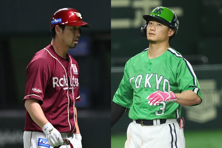 楽天・阿部寿樹（左）とヤクルト・西川遥輝【写真：古川剛伊、小林靖】