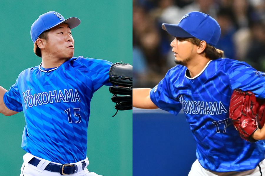 DeNA・徳山壮磨（左）と三嶋一輝【写真：小池義弘、古川剛伊】