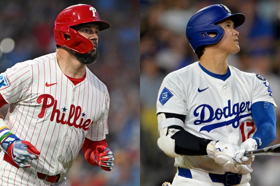 フィリーズのカイル・シュワーバー（左）とドジャース・大谷翔平【写真：ロイター】