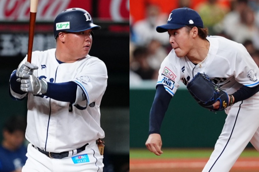 西武から戦力外となった渡部健人（左）と水上由伸【写真：小林靖】